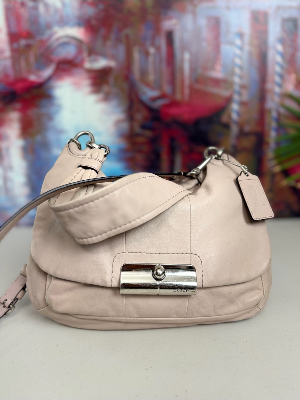 Coach Kristin BCRF 18767 Ballet Pink Leather Hippie Hobo Crossbody Bag